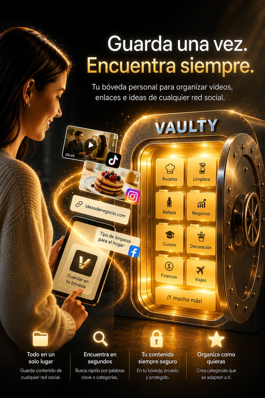 Vaulty — guarda una vez, encuentra siempre: tu bóveda para organizar videos, enlaces e ideas de cualquier red social